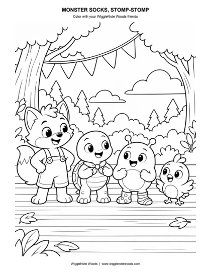 Monster Socks, Stomp-Stomp — Coloring page 1