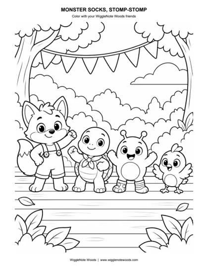 Monster Socks, Stomp-Stomp — Coloring page 2