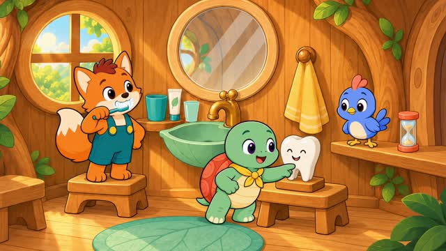 The friends getting ready to brush their teeth